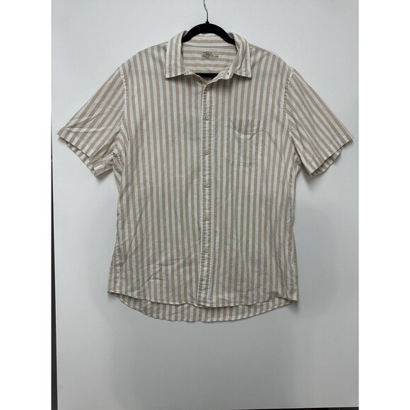 Faherty Shirt Mens XL White Beige Striped Short Sleeve Button Down Hemp Tencel - Picture 1 of 14